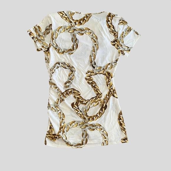 Carmen Marc Valvo Y2K Top Womens XS Chain Ruched Long Cowl Stretch Maximalist - Picture 13 of 13